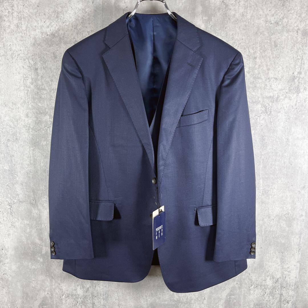 【新品タグ付き】パーソンズフォーメン 3ピース スーツ ネイビーストレッチ