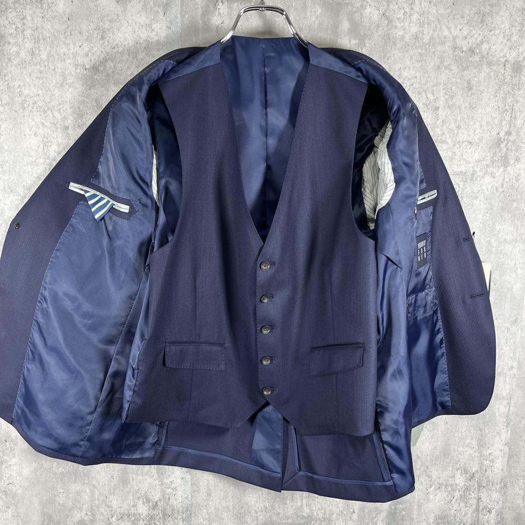 【新品タグ付き】パーソンズフォーメン 3ピース スーツ ネイビーストレッチ