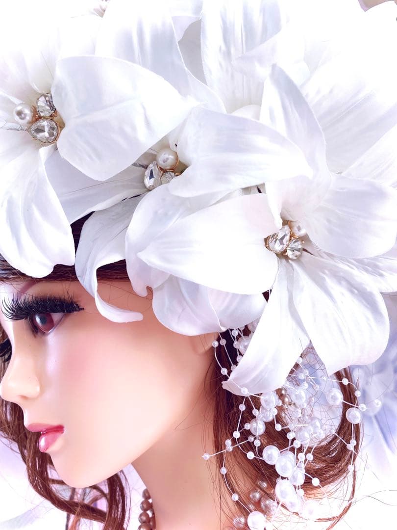 パールビジュー白カサブランカ10★成人式 結婚式 百合髪飾り セット 沢尻エリカ