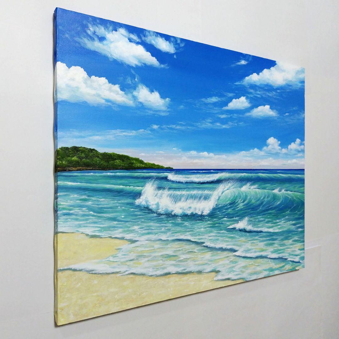 【アクアブルーの海】アクリル画 F20 風景画 絵画
