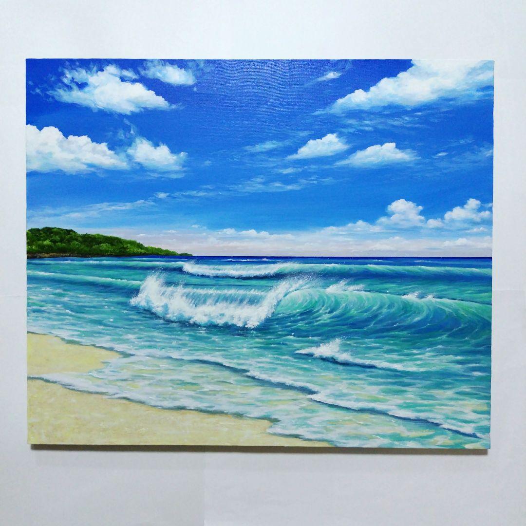 【アクアブルーの海】アクリル画 F20 風景画 絵画