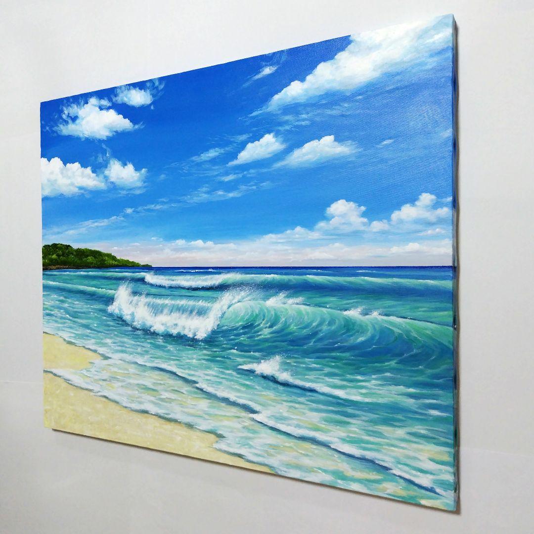 【アクアブルーの海】アクリル画 F20 風景画 絵画