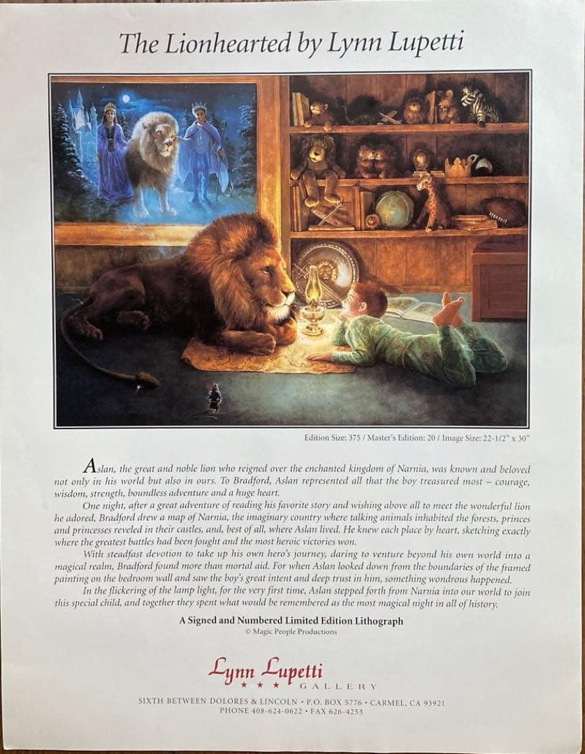 Lynn Lupettiリトグラフ ライオンハート ナルニア国　COA認定書付き