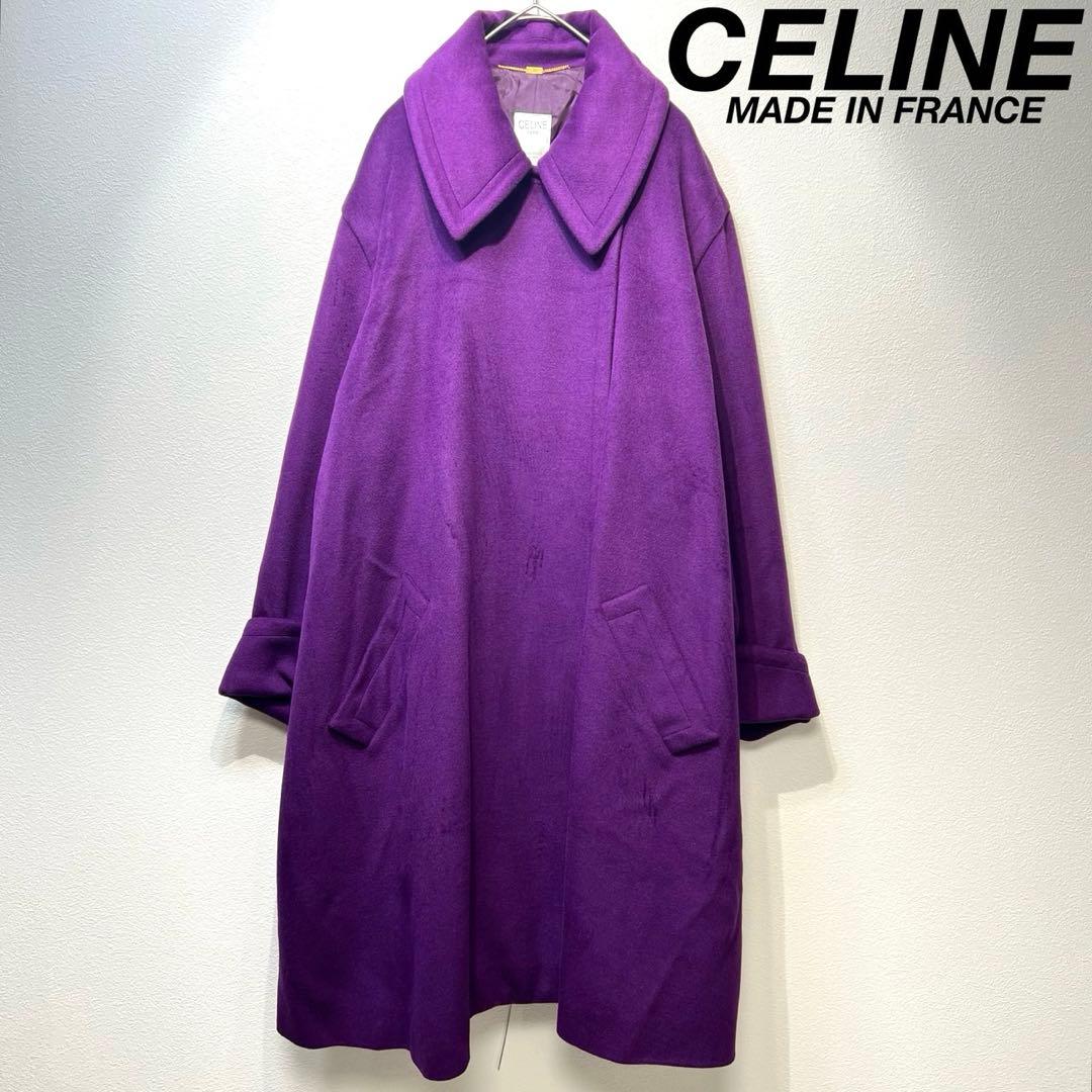 希少 CELINE 上質 ウール カシミヤ クロンビー ステンカラーコート 40