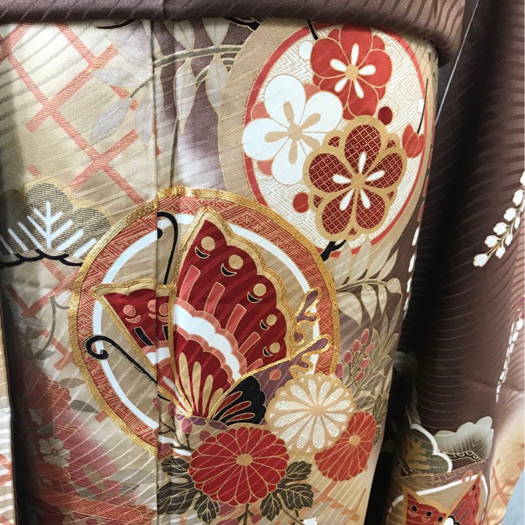 【帯サービス】正絹　振袖　花蝶に金箔　　染め分け