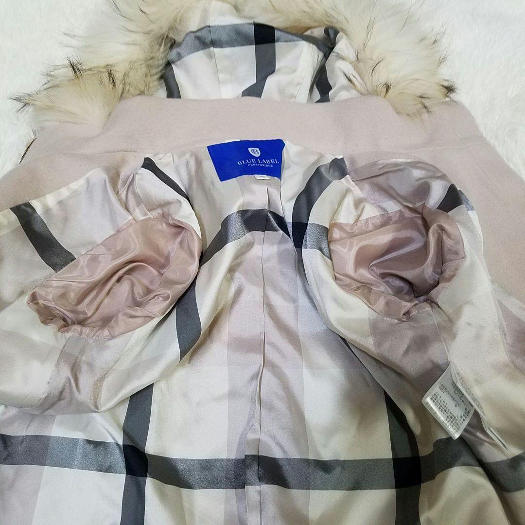 【美品】ブルーレーベルクレストブリッジ ロングコート メガチェック ラクーン
