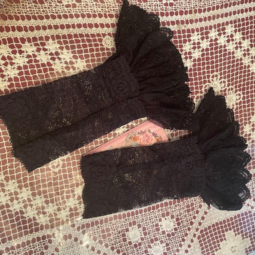 新品　未使用　メアリーマグダレン　リボン付きレースカフス・ロング　ブラック　黒