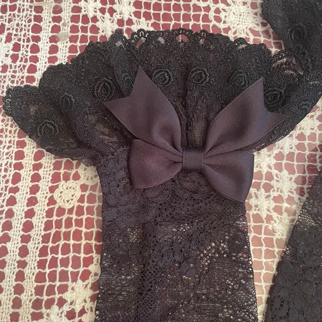 新品　未使用　メアリーマグダレン　リボン付きレースカフス・ロング　ブラック　黒