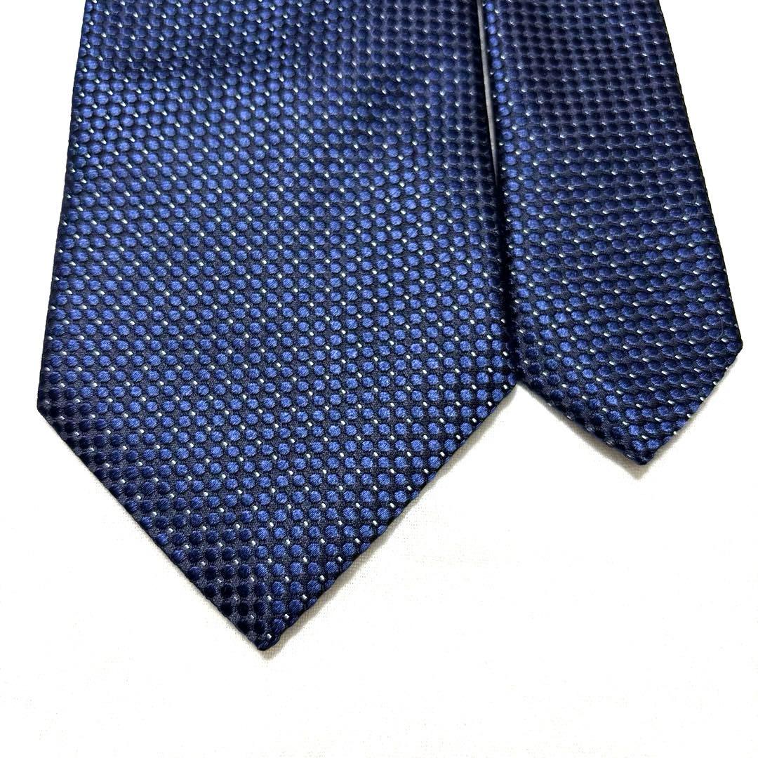 極美品　エルメネジルドゼニア　ネクタイ　ネイビー　シルクジャガード　光沢