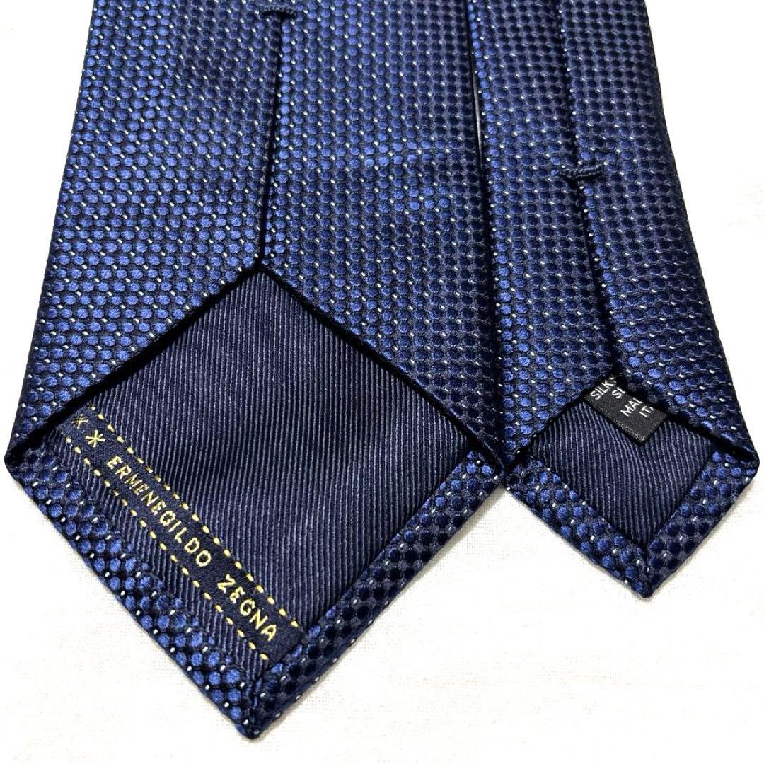 極美品　エルメネジルドゼニア　ネクタイ　ネイビー　シルクジャガード　光沢