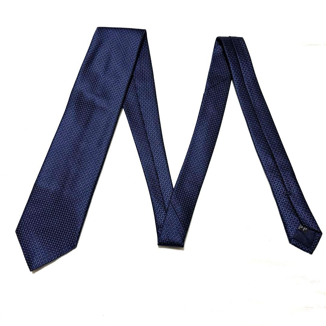 極美品　エルメネジルドゼニア　ネクタイ　ネイビー　シルクジャガード　光沢
