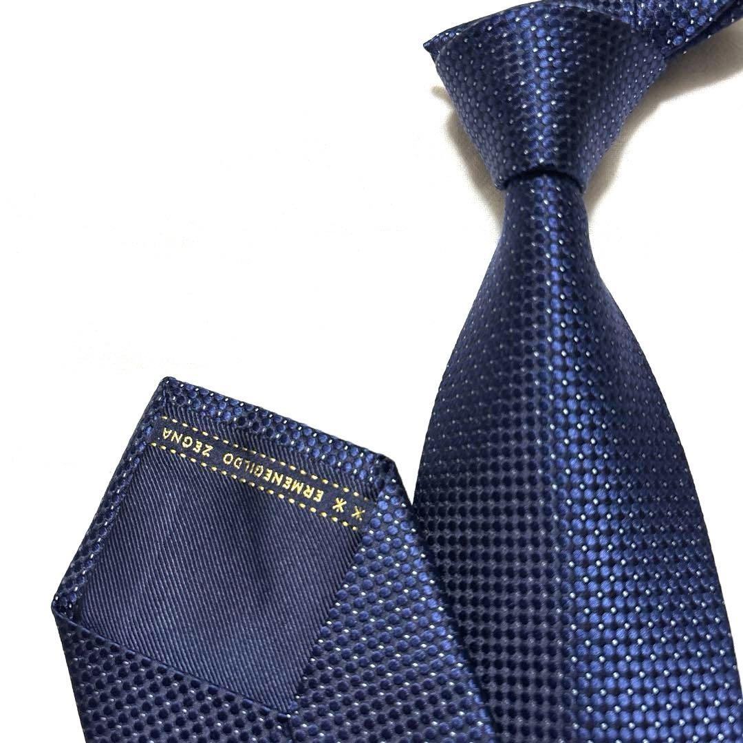 極美品　エルメネジルドゼニア　ネクタイ　ネイビー　シルクジャガード　光沢