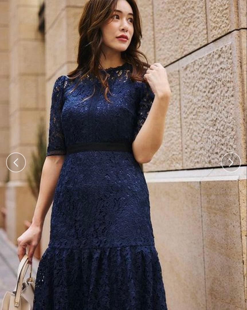 【極美品】CERFORD ネイビー レース パーティードレス 半袖ワンピース