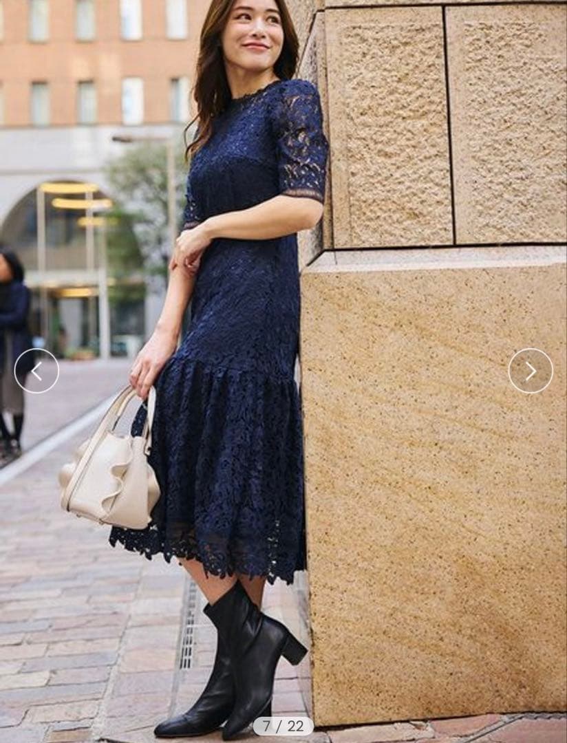 【極美品】CERFORD ネイビー レース パーティードレス 半袖ワンピース