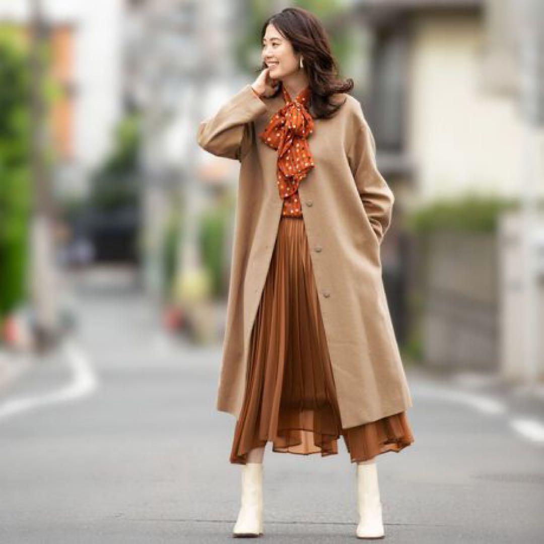 ☆未使用☆ナラカミーチェ　クルーネックコート　Ｉラインシルエット　ベージュ