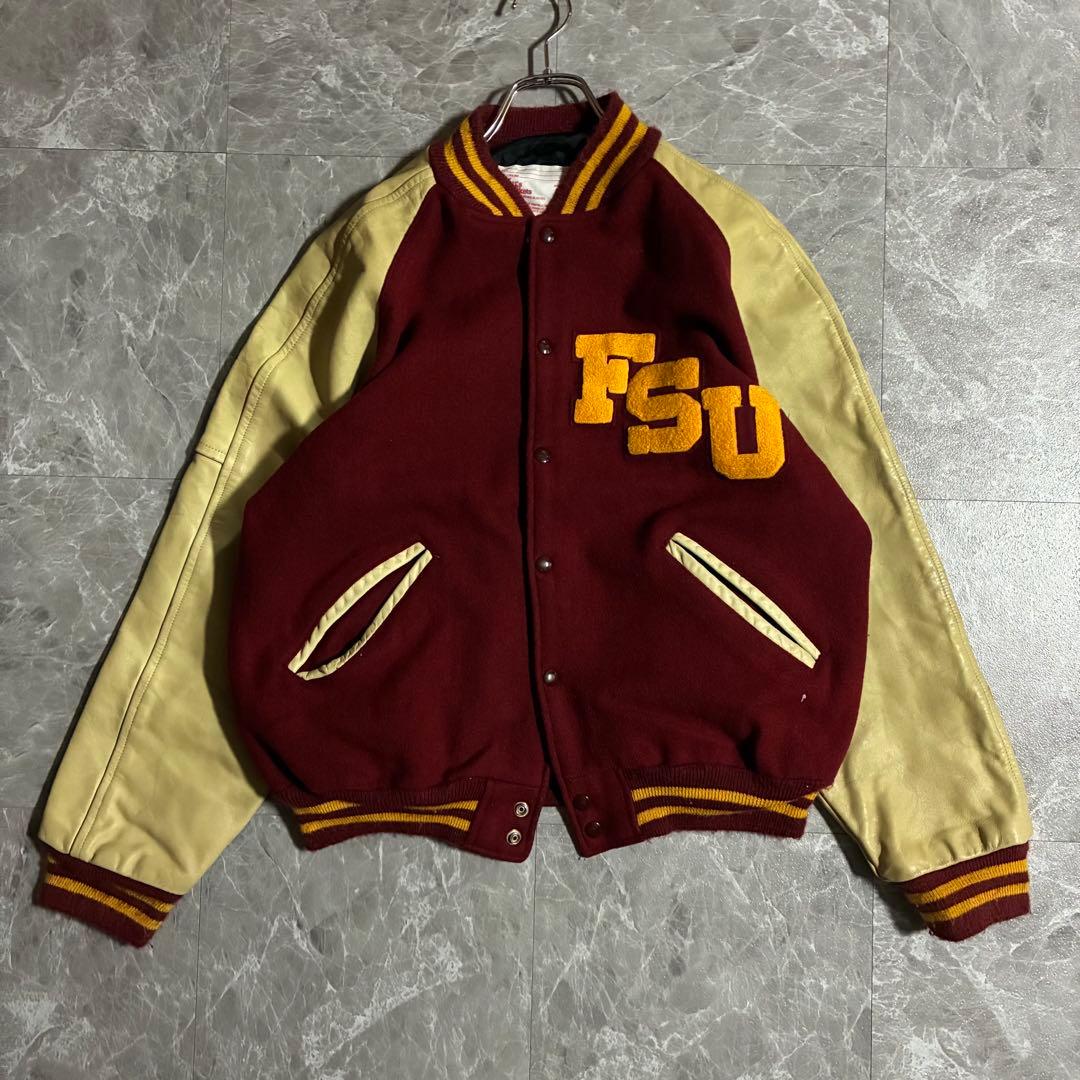 80s Matt's Jackets FSU カレッジ刺繍 スタジャン レザー袖