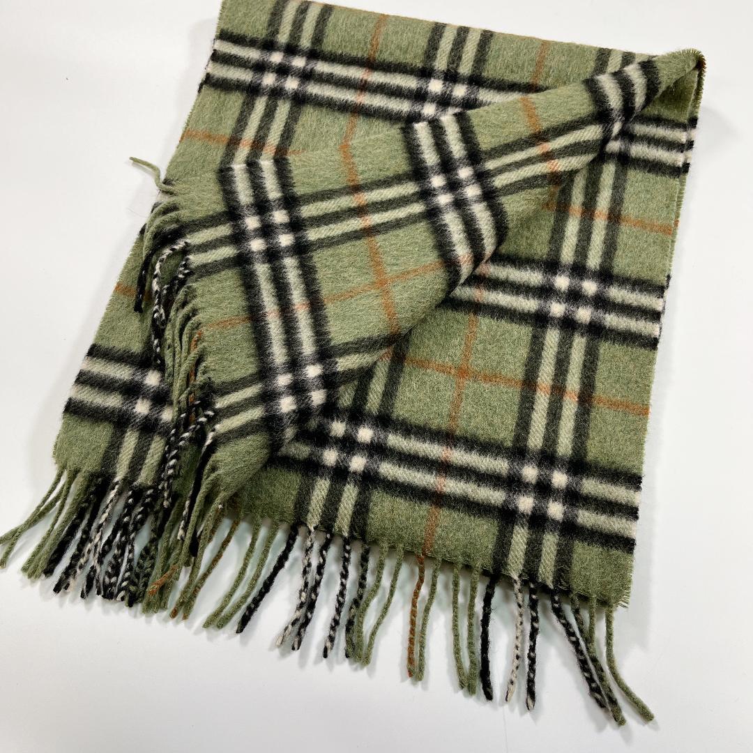 BURBERRY LONDON カシミヤ100 マフラー チェック柄 英国製 緑