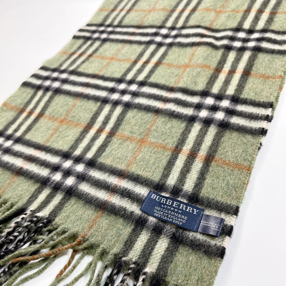 BURBERRY LONDON カシミヤ100 マフラー チェック柄 英国製 緑