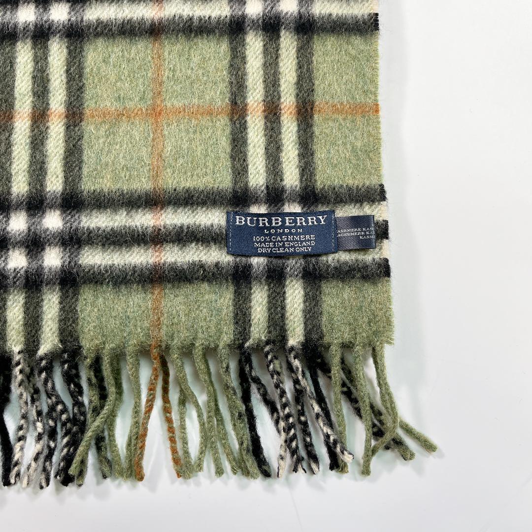 BURBERRY LONDON カシミヤ100 マフラー チェック柄 英国製 緑