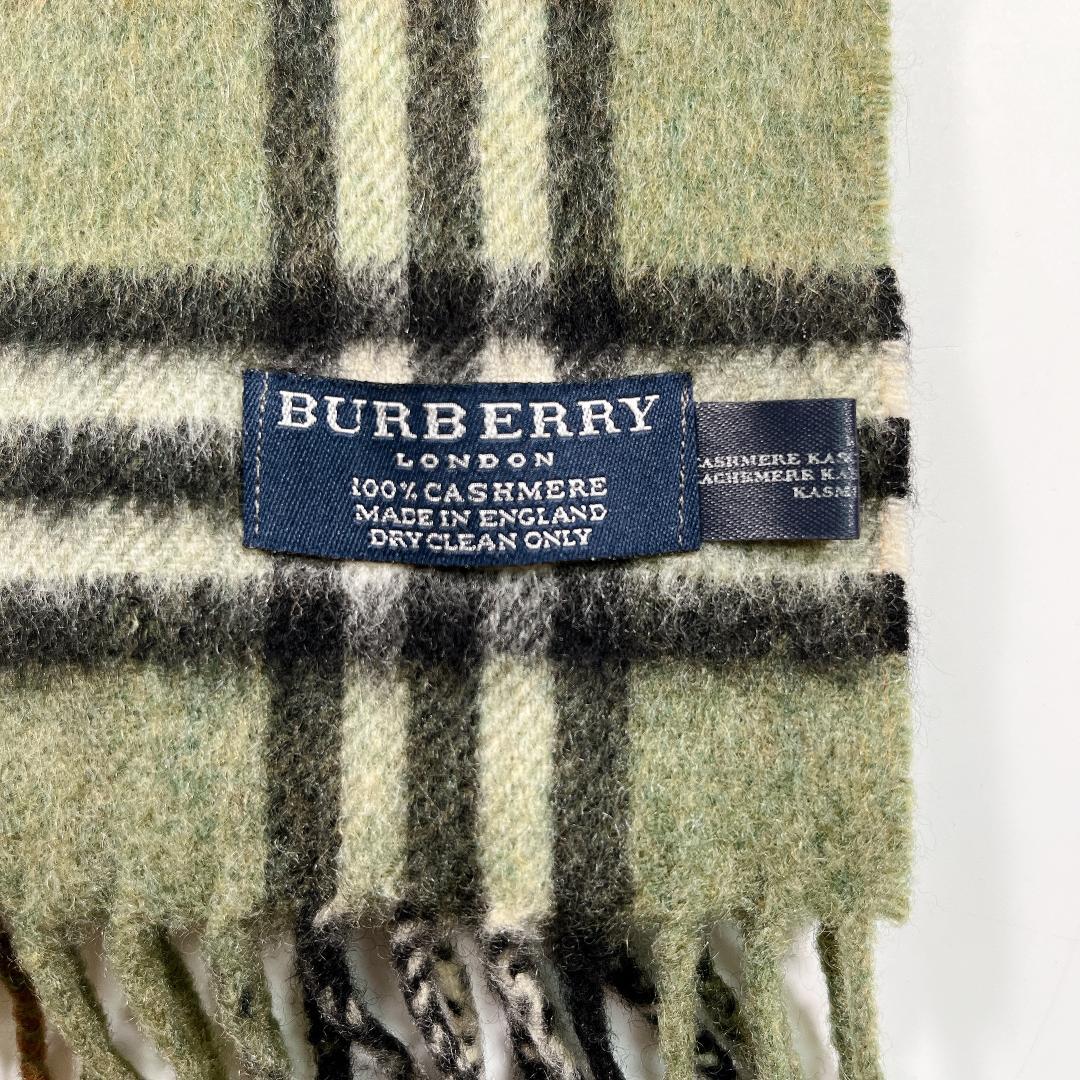 BURBERRY LONDON カシミヤ100 マフラー チェック柄 英国製 緑