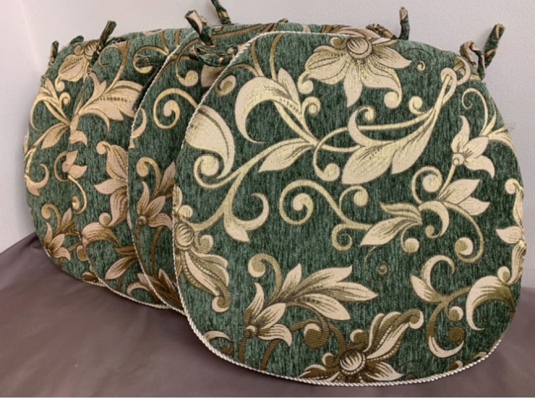 さくら様10/1入荷シェニールダイニングシートクッショングリーン 6枚セット