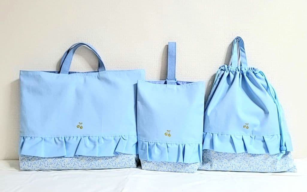 ま☆88.入園入学セット　女の子　水色フリル付き3点セット☆追加あり