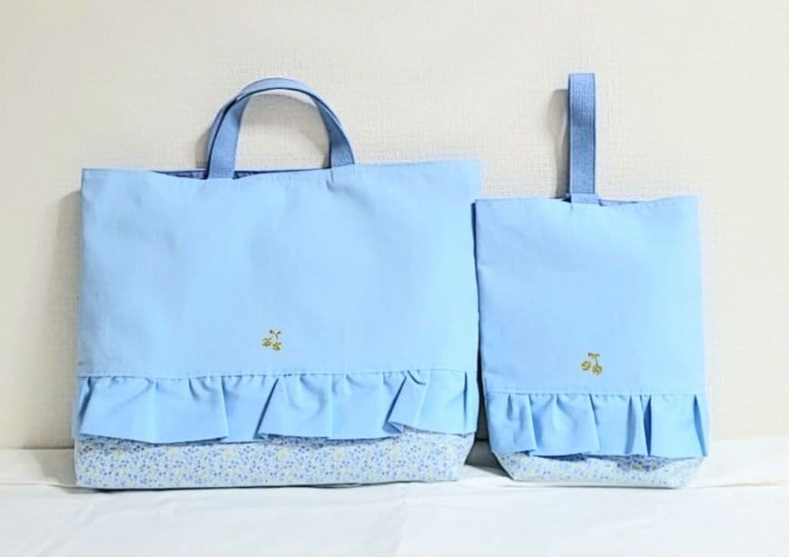 ま☆88.入園入学セット　女の子　水色フリル付き3点セット☆追加あり