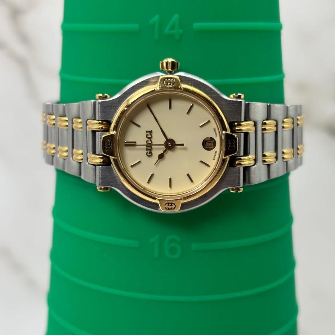 美品 GUCCI グッチ 腕時計 9000L デイト 稼働品 コンビ レディース