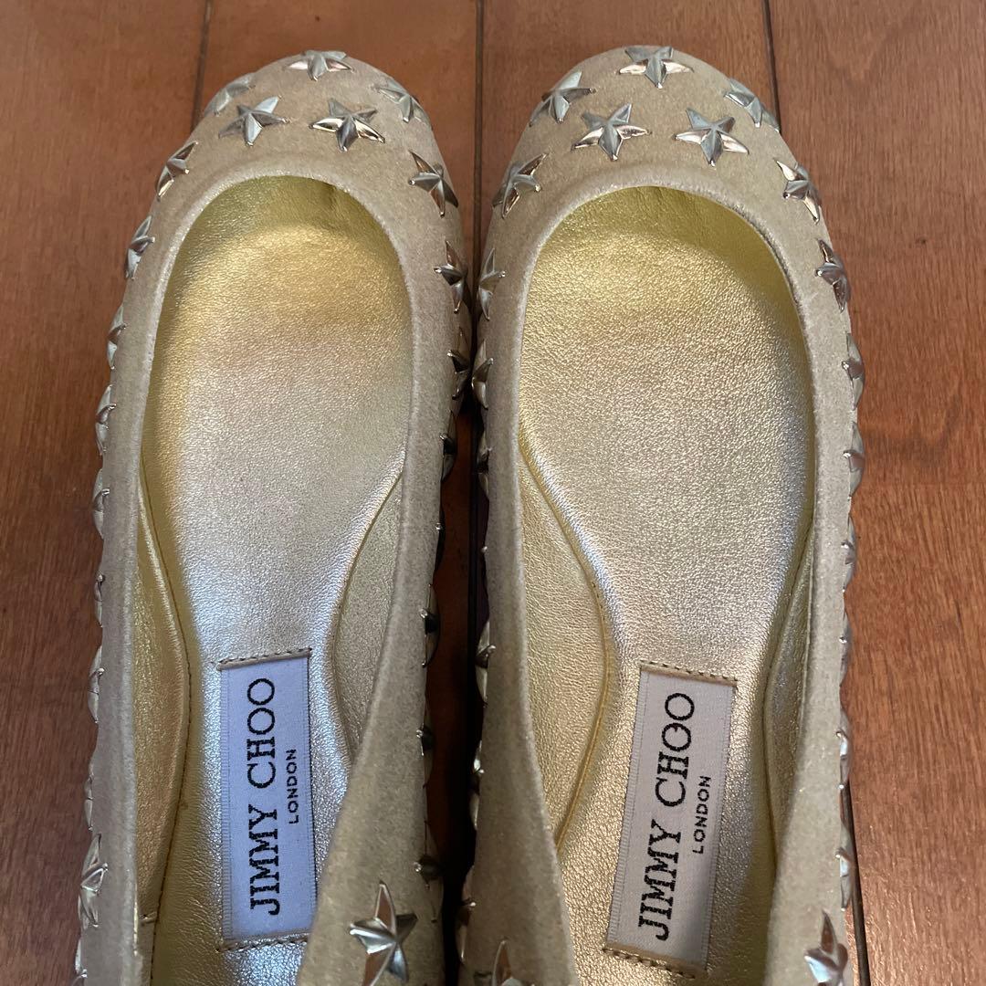 JIMMY CHOO ゴールド スタースタッズ フラットシューズ　未使用品
