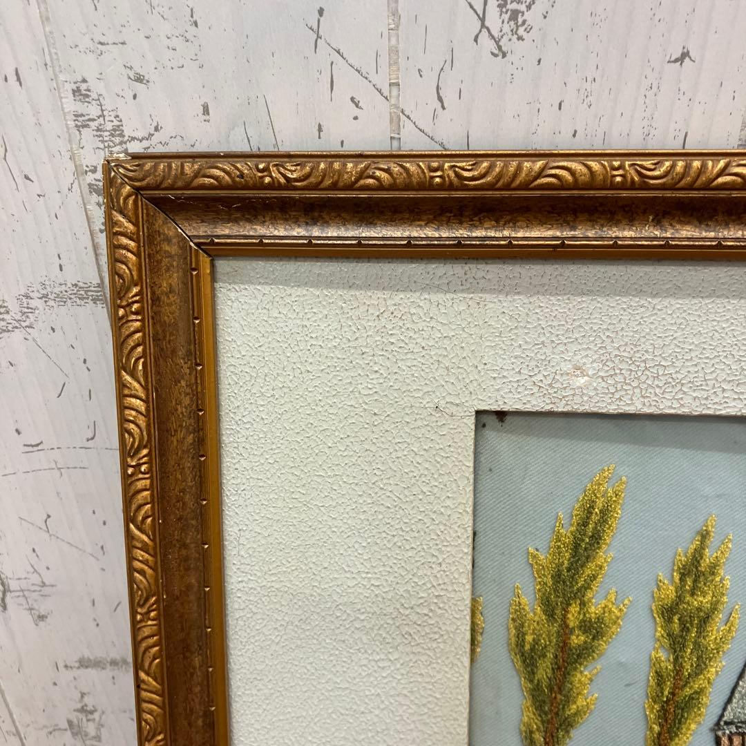 北欧レトロ 白鳥と湖 刺繍画 風景画 絵画 額縁 額装 アート 美術 芸術 飾り