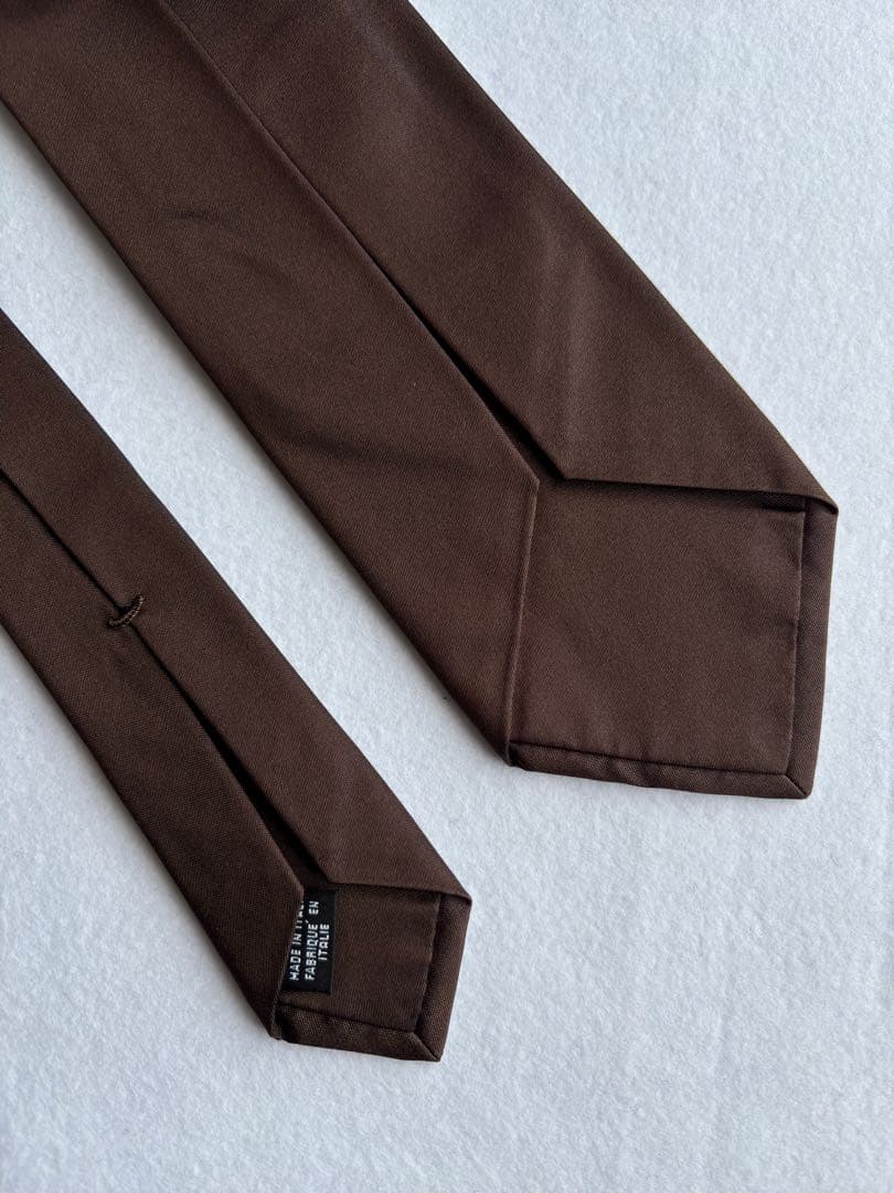〔美品〕イタリア セッテピエゲ ハンドメイド ネクタイ ブラウン ソリッドタイ