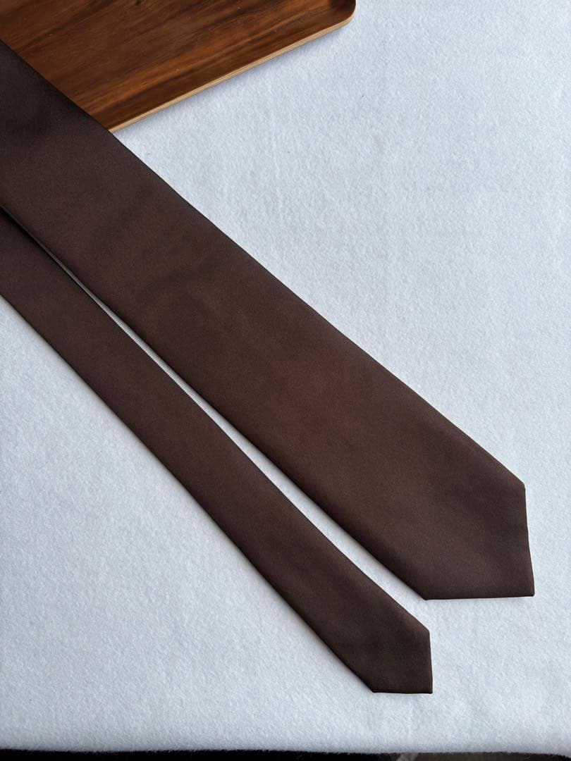 〔美品〕イタリア セッテピエゲ ハンドメイド ネクタイ ブラウン ソリッドタイ