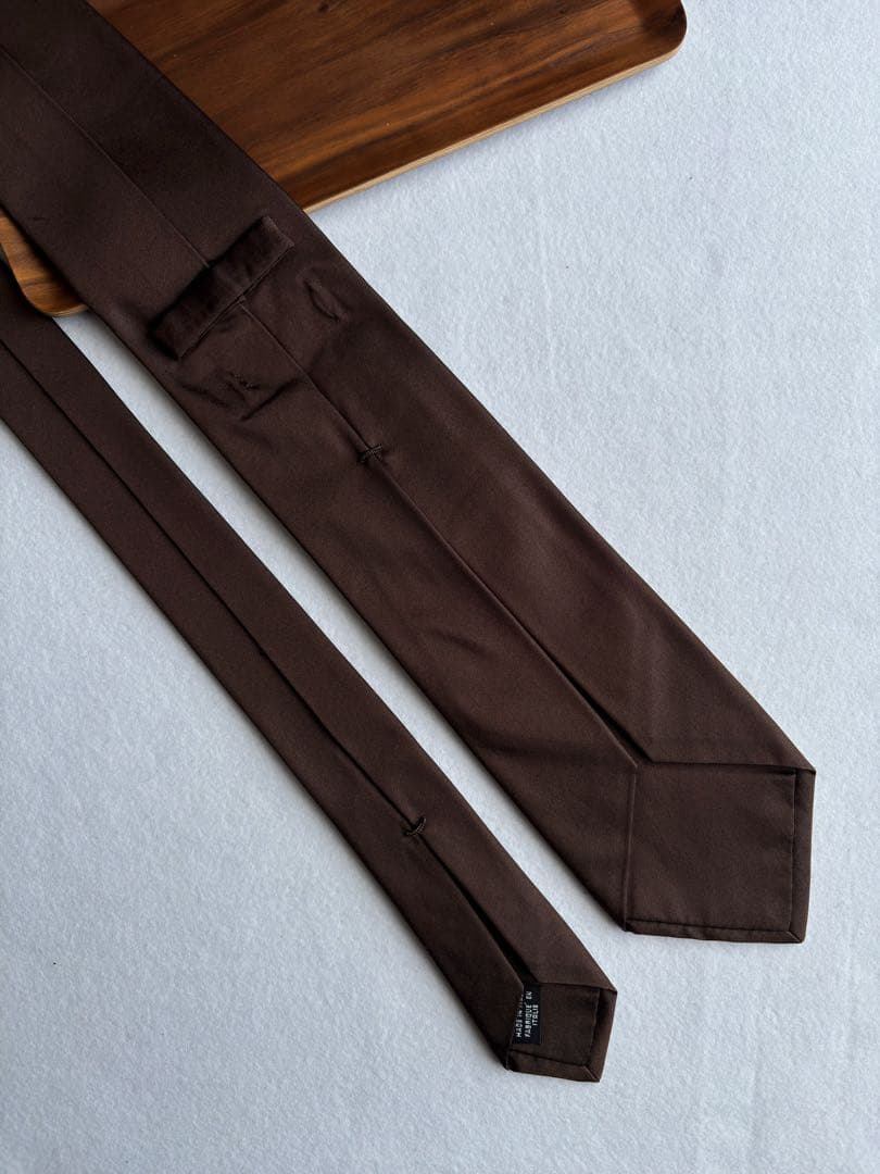 〔美品〕イタリア セッテピエゲ ハンドメイド ネクタイ ブラウン ソリッドタイ