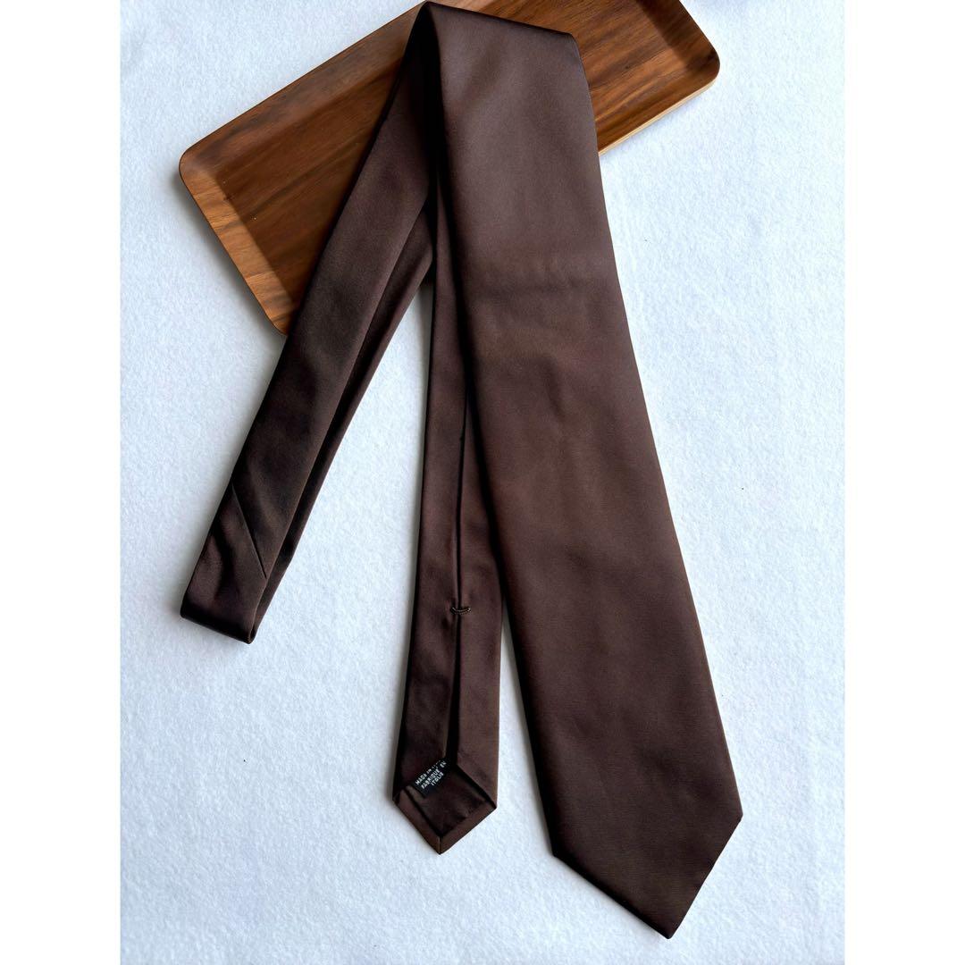 〔美品〕イタリア セッテピエゲ ハンドメイド ネクタイ ブラウン ソリッドタイ