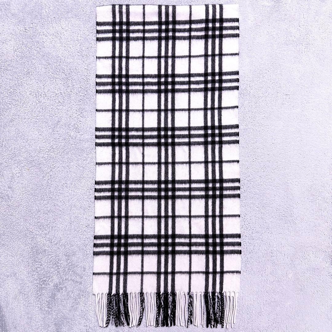 【未使用】バーバリーロンドン カシミヤ100% マフラー ノバチェック 白黒