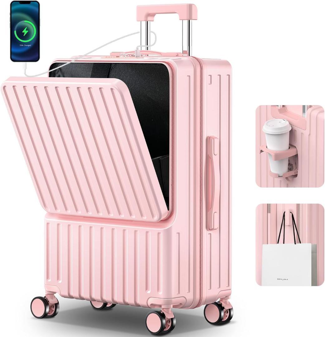 【新品・タグ付き】スーツケース Mサイズ　キャリーケース　USBポート　ピンク