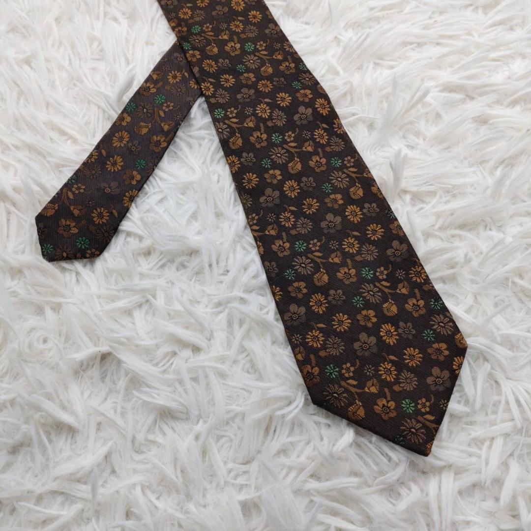 コムデギャルソン 高級シルクネクタイ 総柄 ダークブラウン
