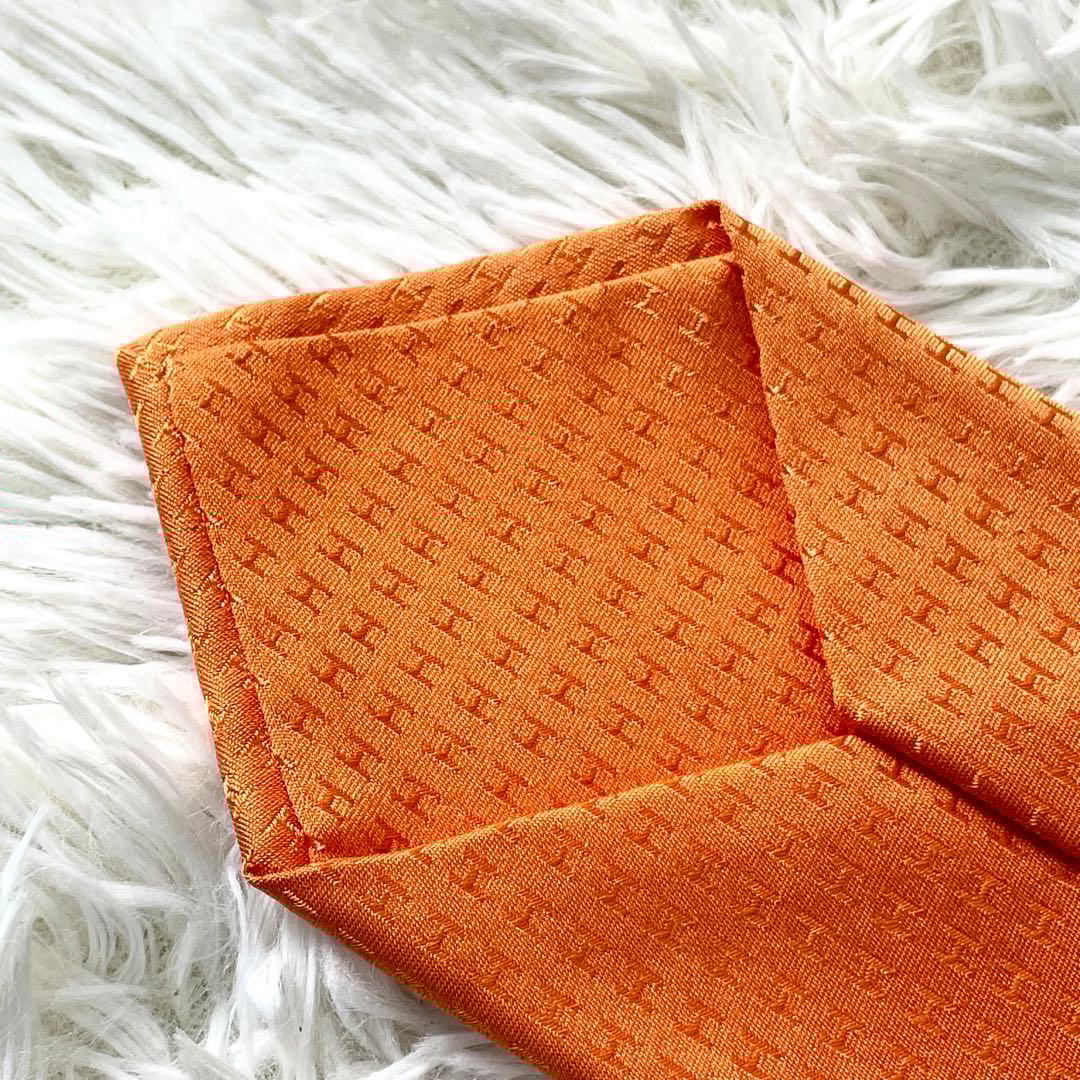 エルメス　HERMES ネクタイ　H柄　オレンジ　橙色　メンズ　ビジネス　通勤