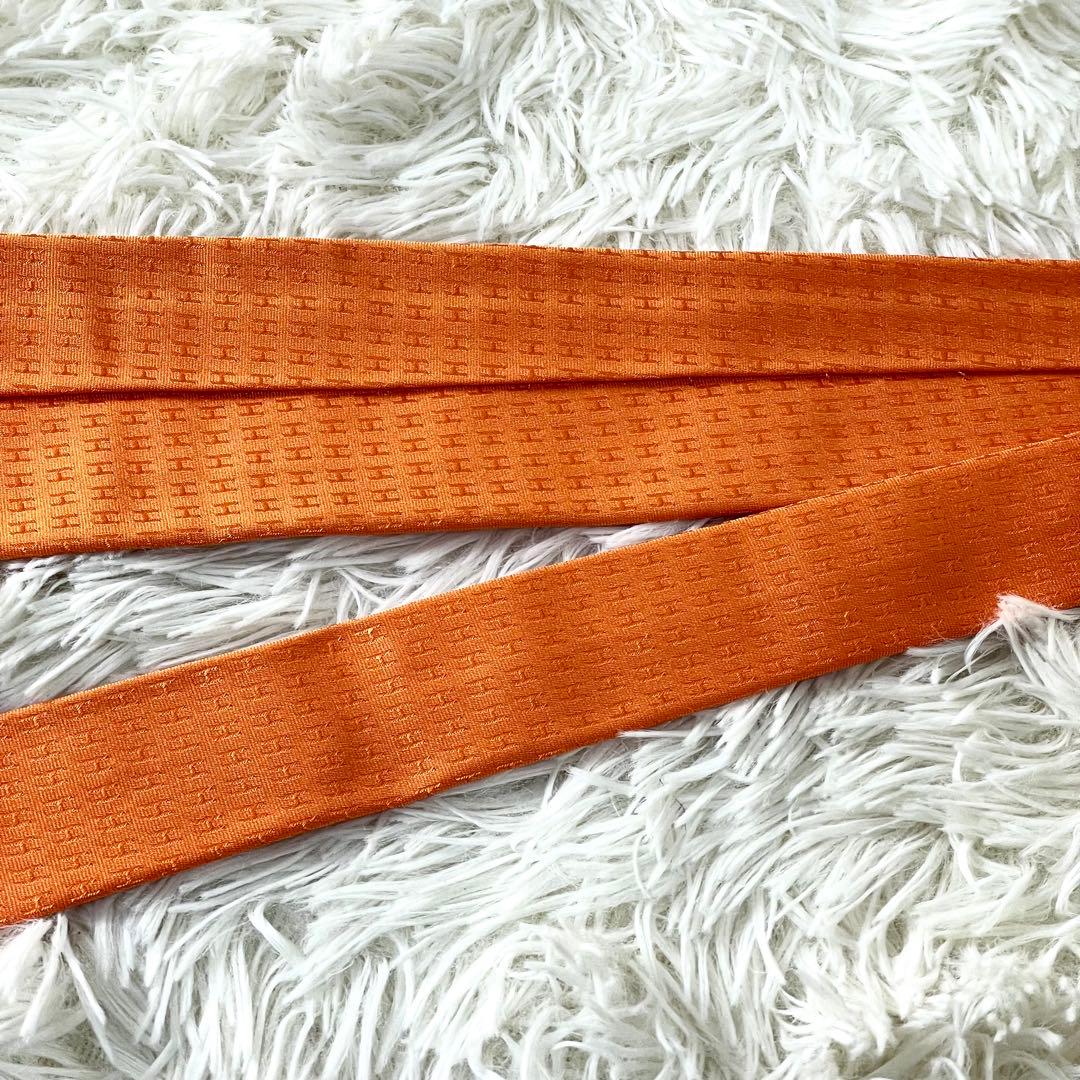 エルメス　HERMES ネクタイ　H柄　オレンジ　橙色　メンズ　ビジネス　通勤