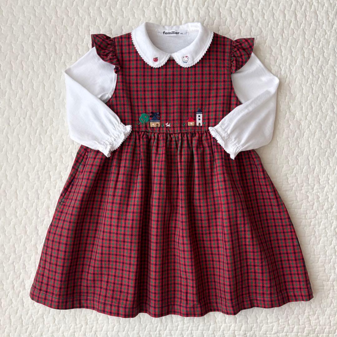 現行品　ファミリア　チェック　ワンピース 100