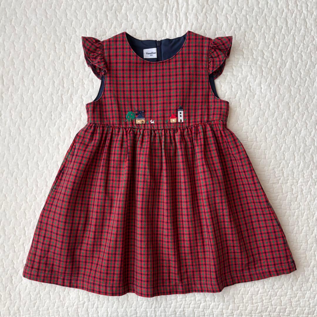 現行品　ファミリア　チェック　ワンピース 100