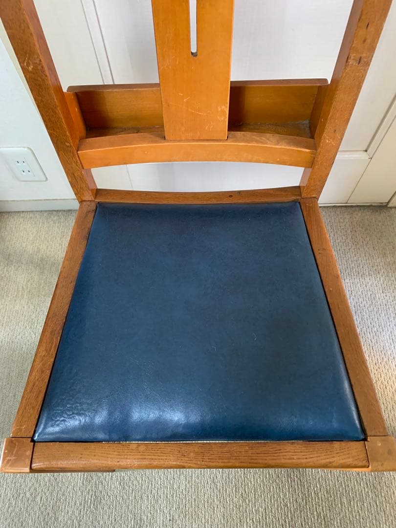 アンティーク　チャーチチェア　青い座面　レア　ヴィンテージ 椅子