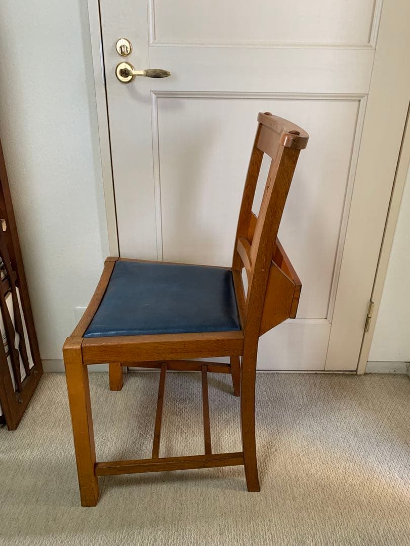 アンティーク　チャーチチェア　青い座面　レア　ヴィンテージ 椅子