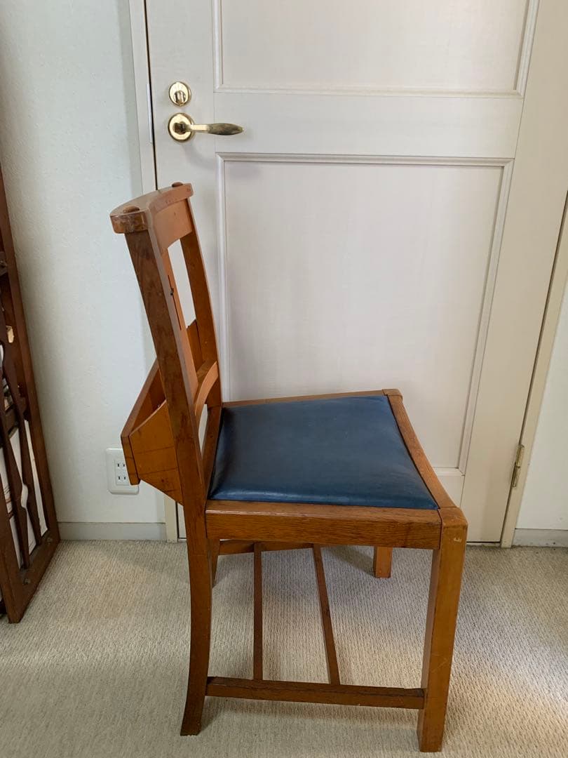 アンティーク　チャーチチェア　青い座面　レア　ヴィンテージ 椅子