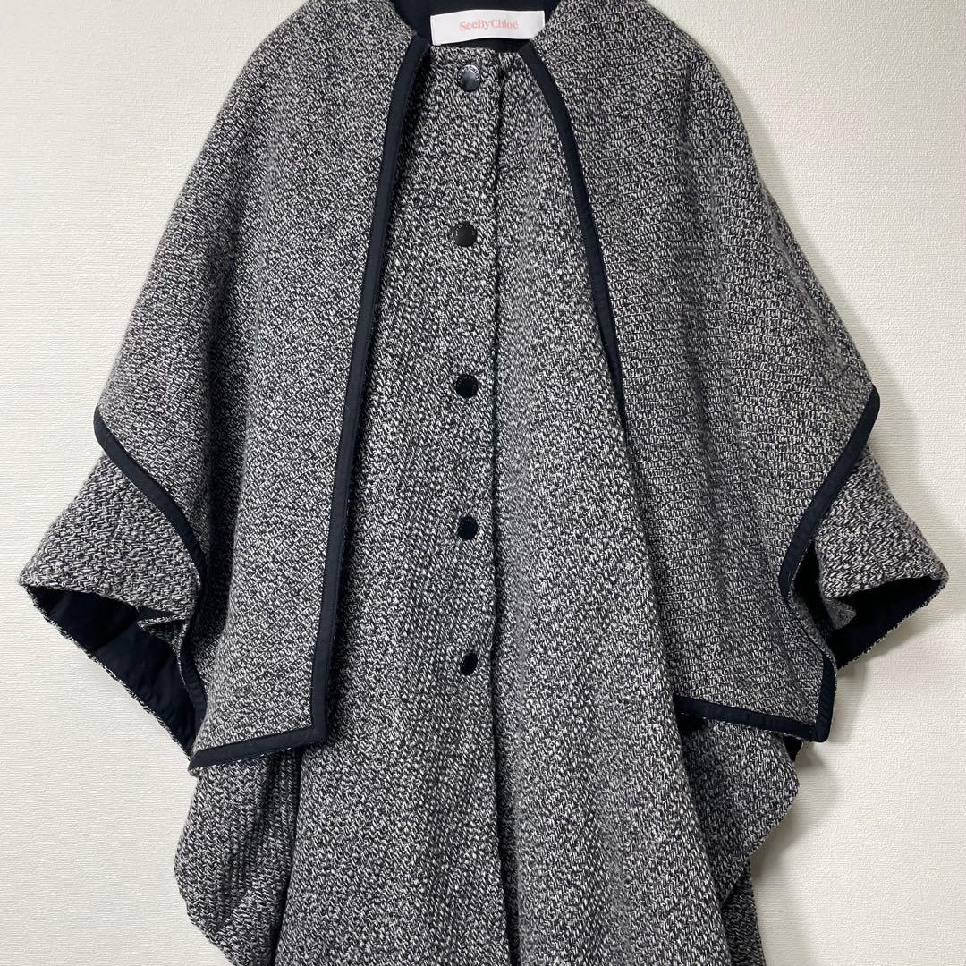 【新品タグ付き】SeeByChloe ニットポンチョコート ウール グレー
