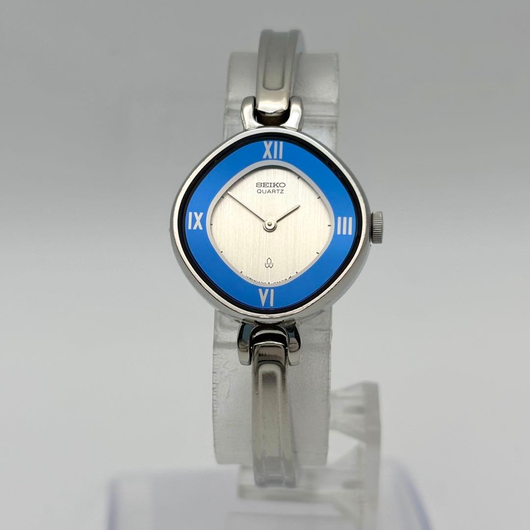 稼働品✨SEIKO セイコー ブルー 菱形 バングル 腕時計 レディース ブレス
