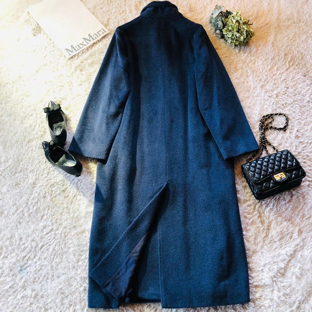 48大きめ✨希少色 22年 未使用級 マックスマーラ アルパカコートモヘヤ 青