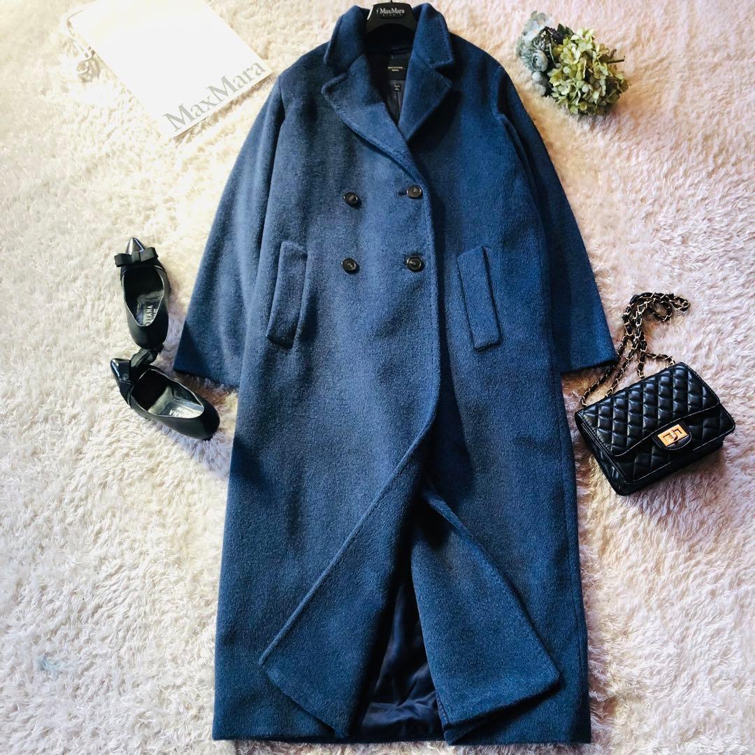 48大きめ✨希少色 22年 未使用級 マックスマーラ アルパカコートモヘヤ 青