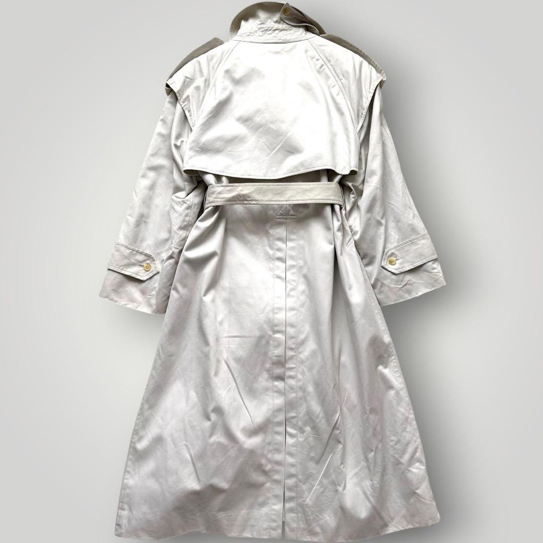 美品 着丈112 バーバリー ベルト付 トレンチコート チェック ホワイト系