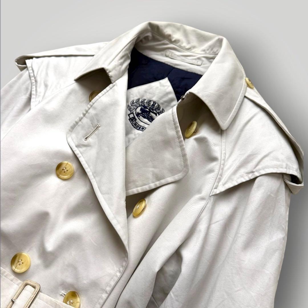 美品 着丈112 バーバリー ベルト付 トレンチコート チェック ホワイト系